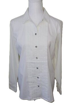J. Jill White Button Up Blouse Jewel Crystal Buttons Dress Shirt Women's Size XS